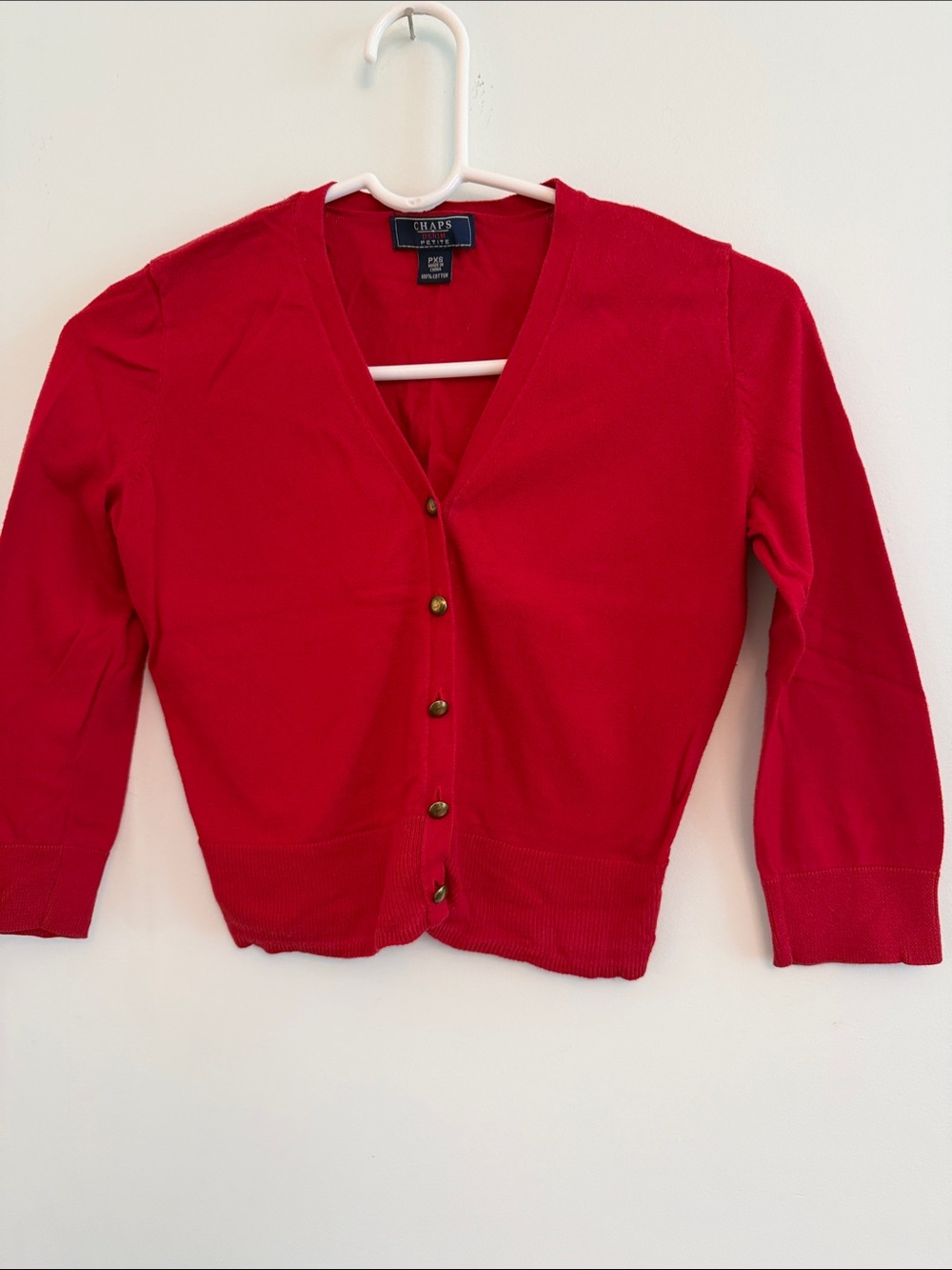 Chaps Bright Red V-Neck Button-Up Cardigan